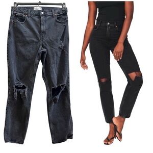 Abercrombie Fitch Size 14R 90s Straight Ultra High Rise Distress Black Wash Jean